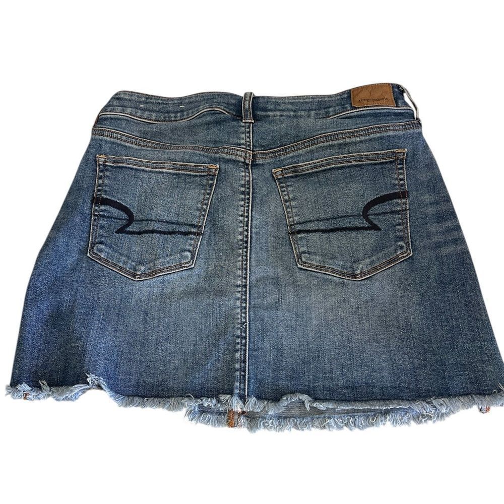 American Eagle Outfitters Blue Distressed Raw Hem Jean Mini Skirt Sz 10